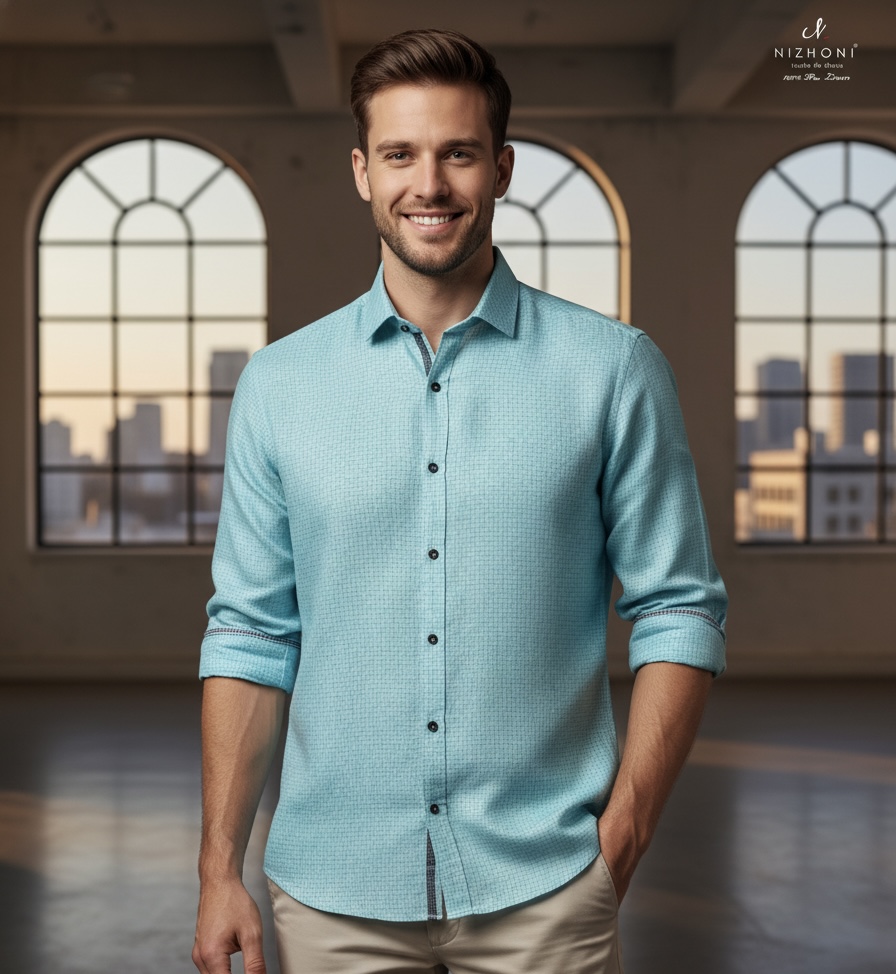 <p>LIGHT BLUE LINEING SHIRT FULL SLEEVES SLIM FIT&nbsp;</p>